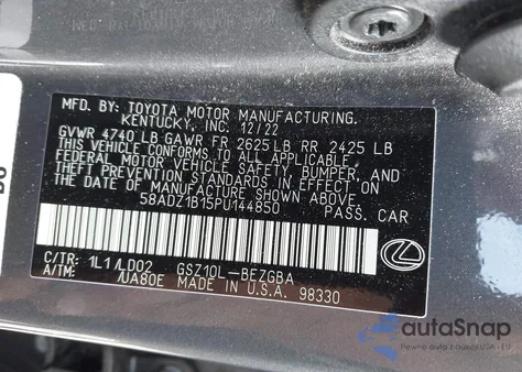 2023 Lexus Es 350 z USA, uszkodzony, nr VIN 58ADZ1B15PU144850
